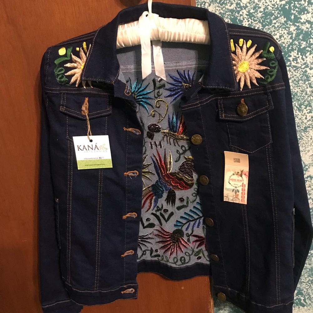 Blue jean jacket embroidered